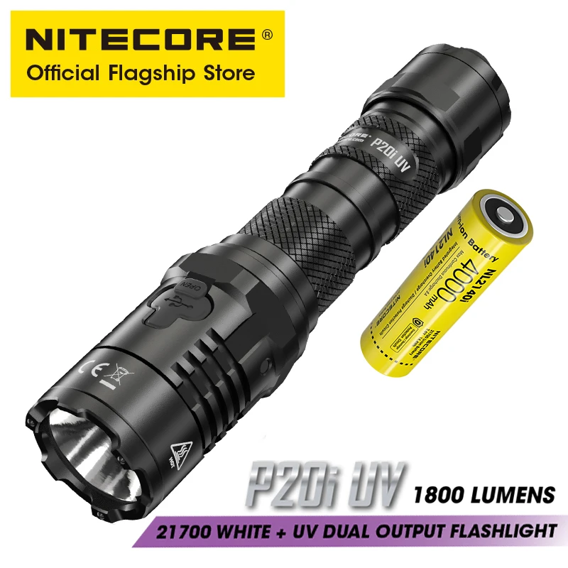 NİTECORE P20i UV 1800 lümen kendini DefenseTactical el feneri şarj edilebilir çift ışık kaynağı UV projektör ile NL2140i pil Görüntü 0