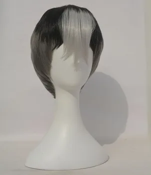 Yüksek kaliteli Voltron Shiro peruk kısa siyah gri beyaz ısıya dayanıklı sentetik saç peruk + peruk kap