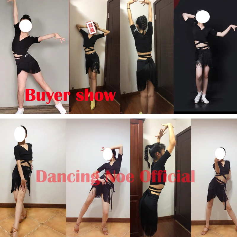 Latin Dans Elbise Çocuk V Yaka Kısa Kollu Saçaklı Etek Kız Performans Kostümleri Rumba Cha Cha Samba Tango Giyim DN6062 Görüntü 5