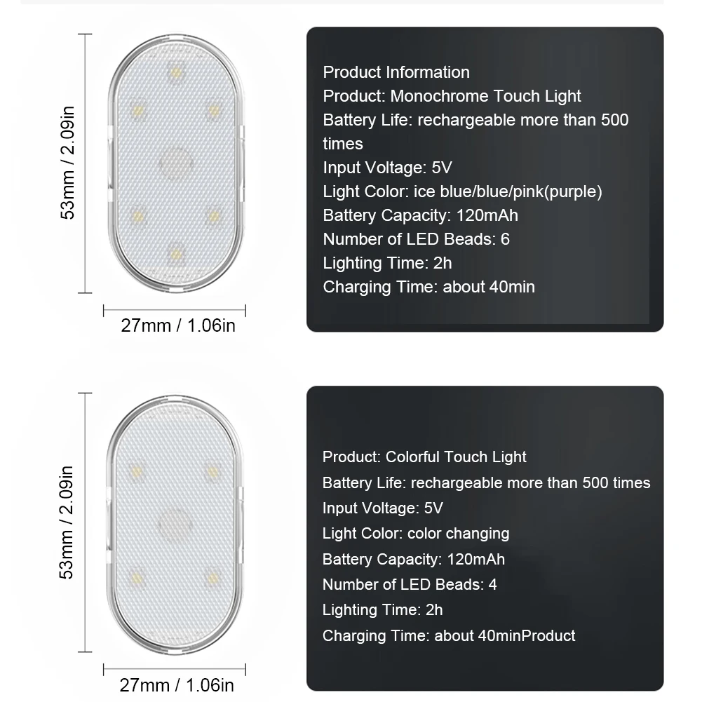 Araba Mini Led Dokunmatik anahtarı ışık Manyetik Kablosuz Oto İç Çatı Okuma lambası USB Şarj Edilebilir Kapı Ayak Bagaj Depolama Görüntü 3