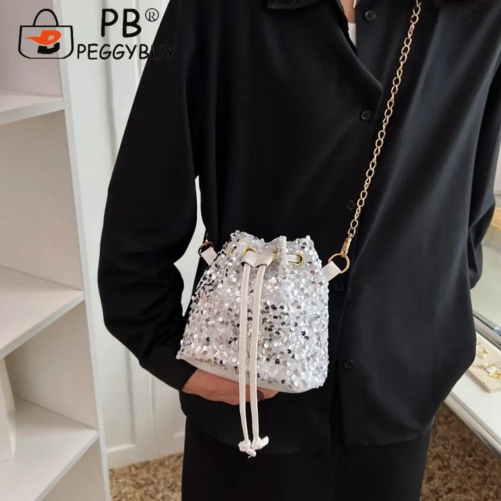 Kadın Moda Crossbody Çanta Sequins Katı Renk İpli askılı çanta Bayanlar Rahat Çanta Kış Malzemeleri Görüntü 3