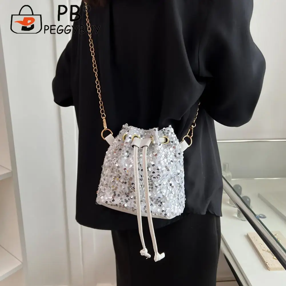 Kadın Moda Crossbody Çanta Sequins Katı Renk İpli askılı çanta Bayanlar Rahat Çanta Kış Malzemeleri Görüntü 5