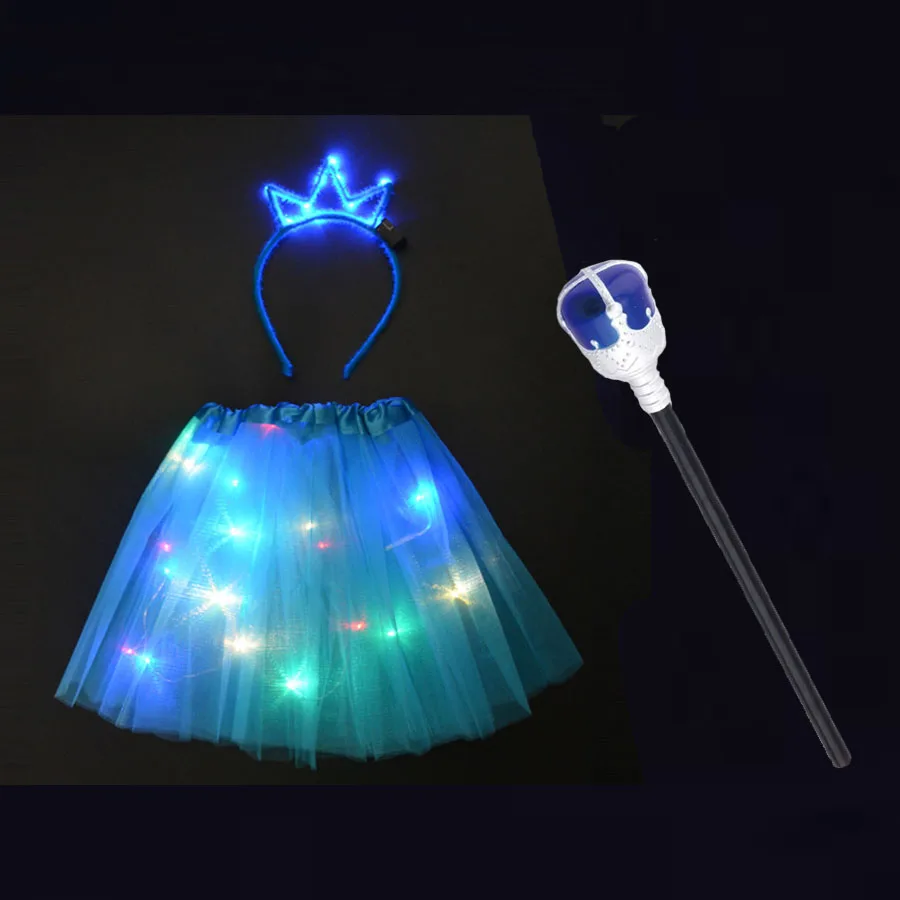 Led ışık Up Kraliçe Prenses Kostüm Glow Etek Bandı Parti Tiara Taç Scepter Navidad Düğün Dekorasyon Festivali Noel Görüntü 0