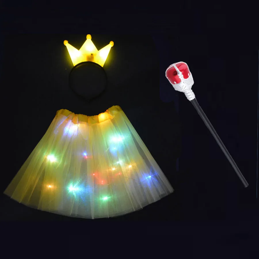 Led ışık Up Kraliçe Prenses Kostüm Glow Etek Bandı Parti Tiara Taç Scepter Navidad Düğün Dekorasyon Festivali Noel Görüntü 1