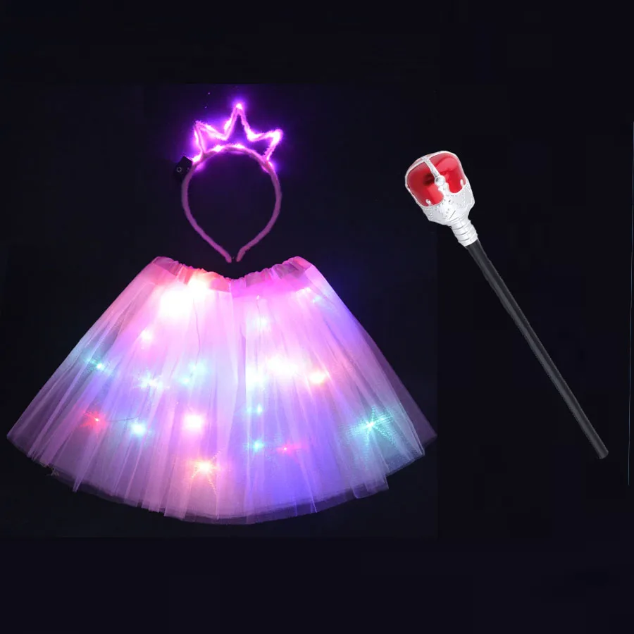Led ışık Up Kraliçe Prenses Kostüm Glow Etek Bandı Parti Tiara Taç Scepter Navidad Düğün Dekorasyon Festivali Noel Görüntü 2
