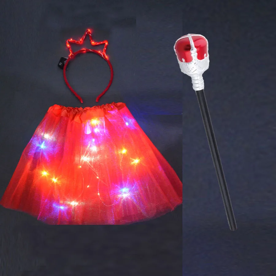 Led ışık Up Kraliçe Prenses Kostüm Glow Etek Bandı Parti Tiara Taç Scepter Navidad Düğün Dekorasyon Festivali Noel Görüntü 3