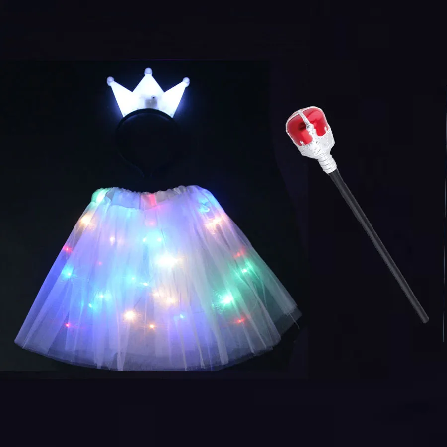 Led ışık Up Kraliçe Prenses Kostüm Glow Etek Bandı Parti Tiara Taç Scepter Navidad Düğün Dekorasyon Festivali Noel Görüntü 4