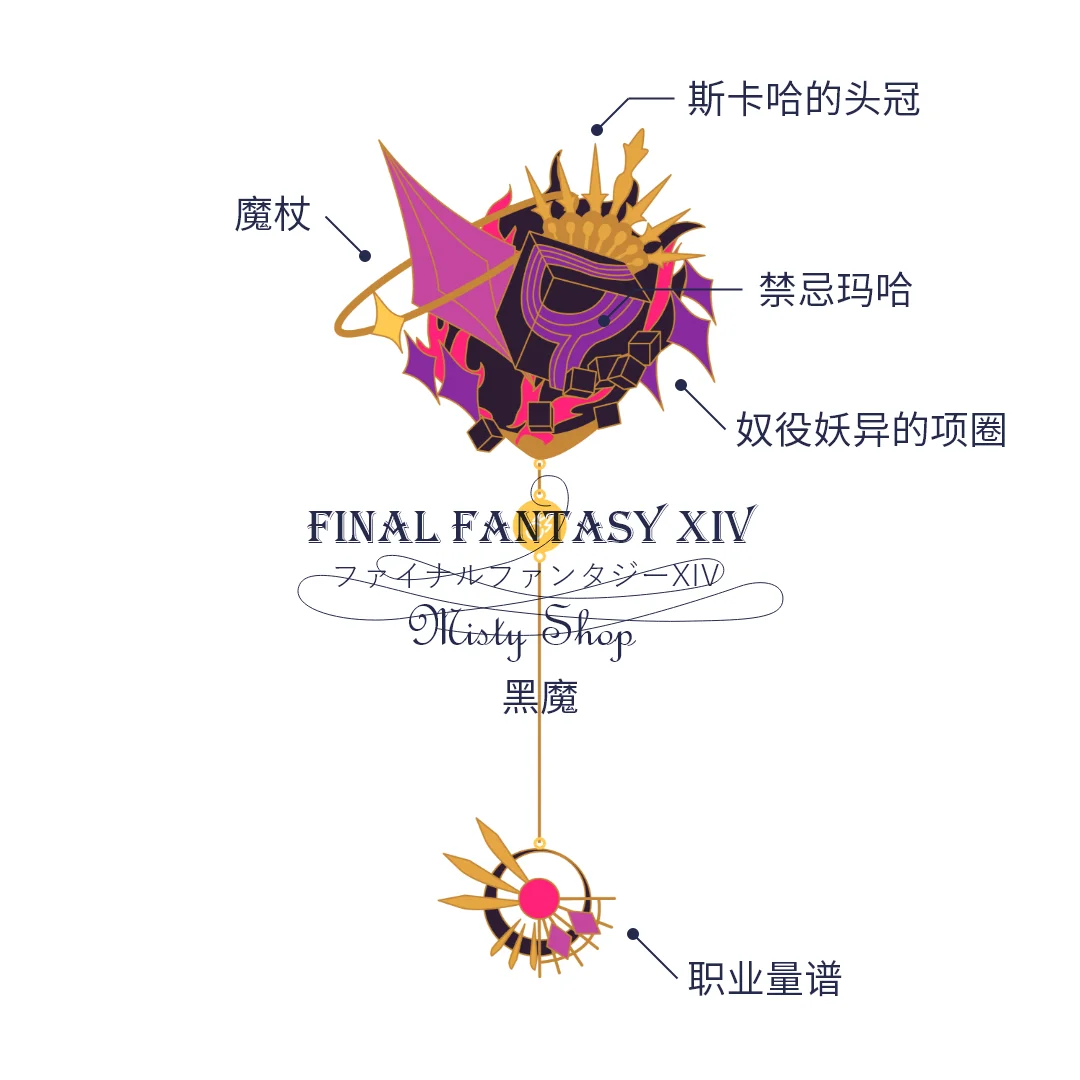 Anime Oyunu Final Fantasy XIV FF14 Metal Imleri Çin tarzı Antik Klasik Karikatür Püsküller Imleri Xmas Hediyeler Görüntü 3