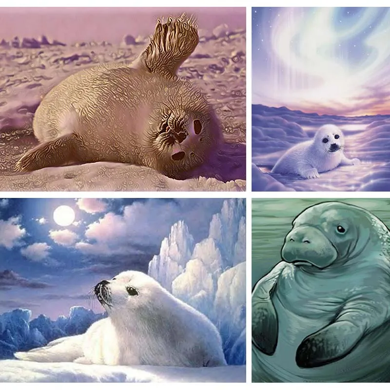 Tam Yuvarlak DIY 5D Elmas Boyama Kutup Deniz Aslanı 3D Elmas Nakış Mühür Kar Sahne Çapraz Dikiş El Yapımı Ev Dekor Görüntü 0