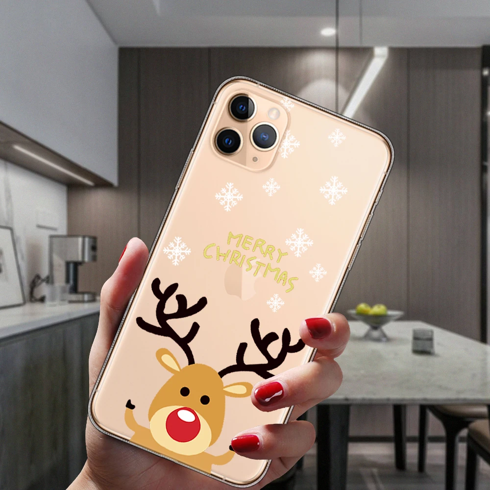 Iphone 14 11 12 13 Pro Max Mini 8 7 Artı 6S 6 14ProMax Şeffaf Kılıf Sevimli Elk Merry Christmas Noel Baba Silikon Kapak Görüntü 2