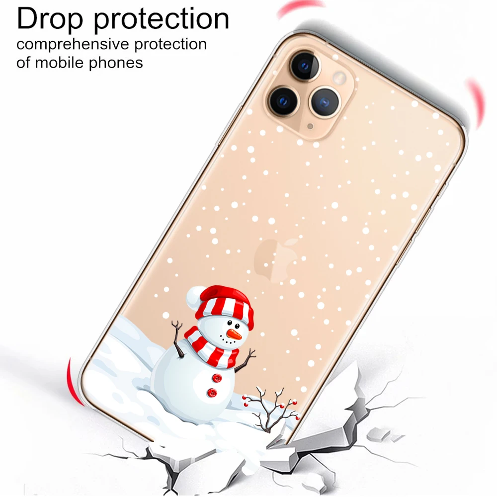 Iphone 14 11 12 13 Pro Max Mini 8 7 Artı 6S 6 14ProMax Şeffaf Kılıf Sevimli Elk Merry Christmas Noel Baba Silikon Kapak Görüntü 5