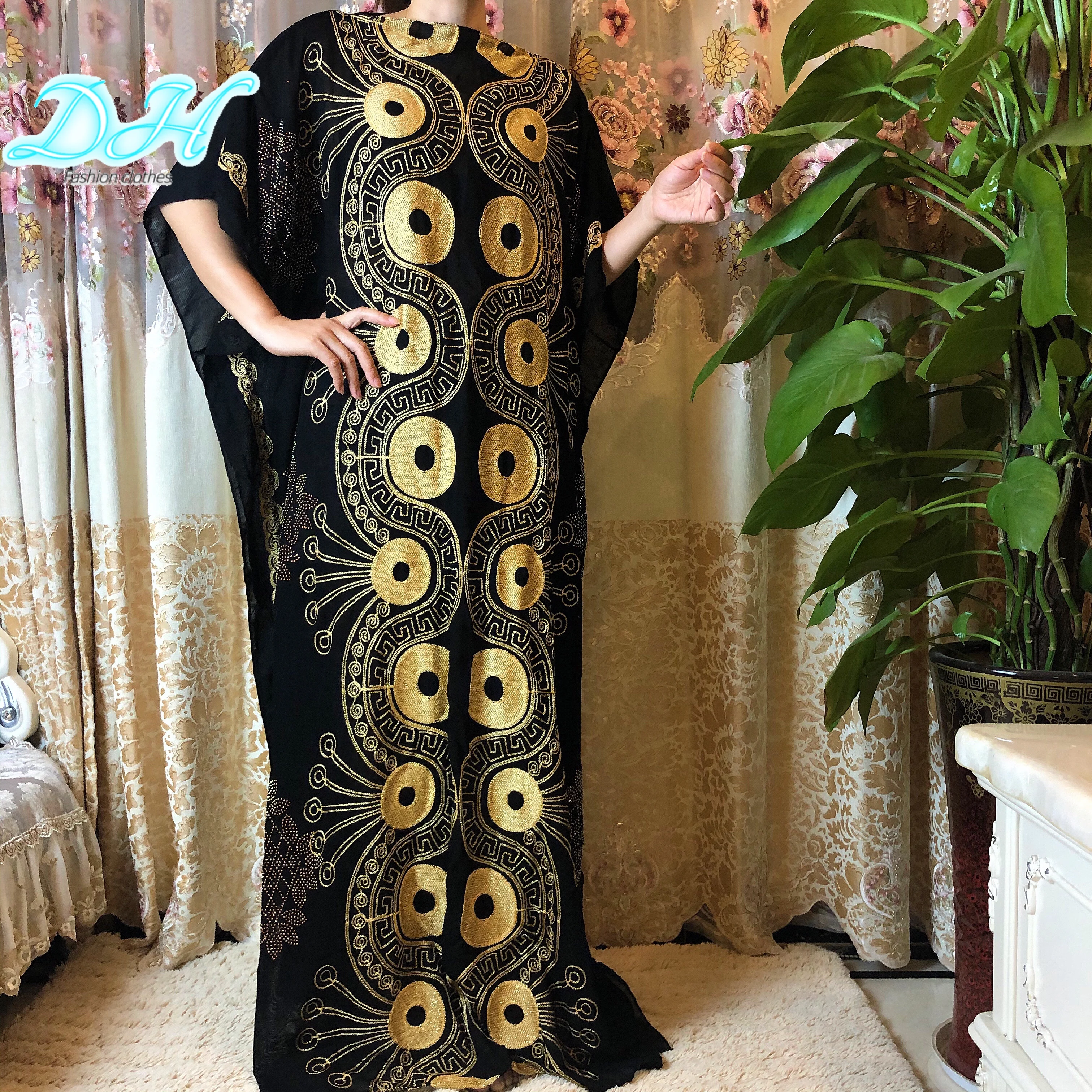 2021 Moda Afrika Elbiseler Kadın Abaya Dubai Muslin Uzun Elbise İslam Afrika Pamuk Giyim Artı Boyutu HD040 Görüntü 1