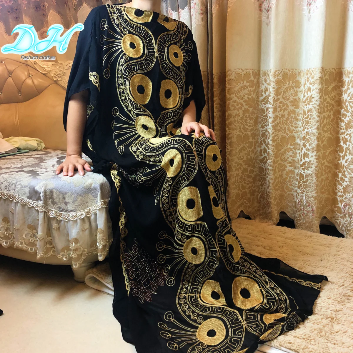 2021 Moda Afrika Elbiseler Kadın Abaya Dubai Muslin Uzun Elbise İslam Afrika Pamuk Giyim Artı Boyutu HD040 Görüntü 3