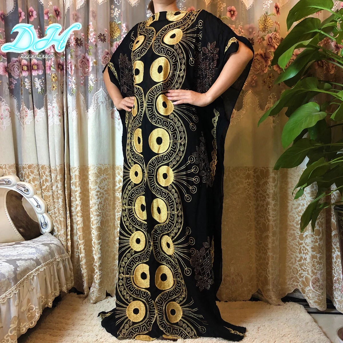 2021 Moda Afrika Elbiseler Kadın Abaya Dubai Muslin Uzun Elbise İslam Afrika Pamuk Giyim Artı Boyutu HD040 Görüntü 4