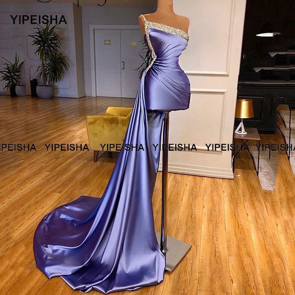 Yipeisha Kısa Kokteyl Elbise 2021 Yeni Varış Bir Omuz Lüks Boncuk Dubai Arapça Kadınlar Örgün Parti Törenlerinde Pageant Elbise Görüntü 5