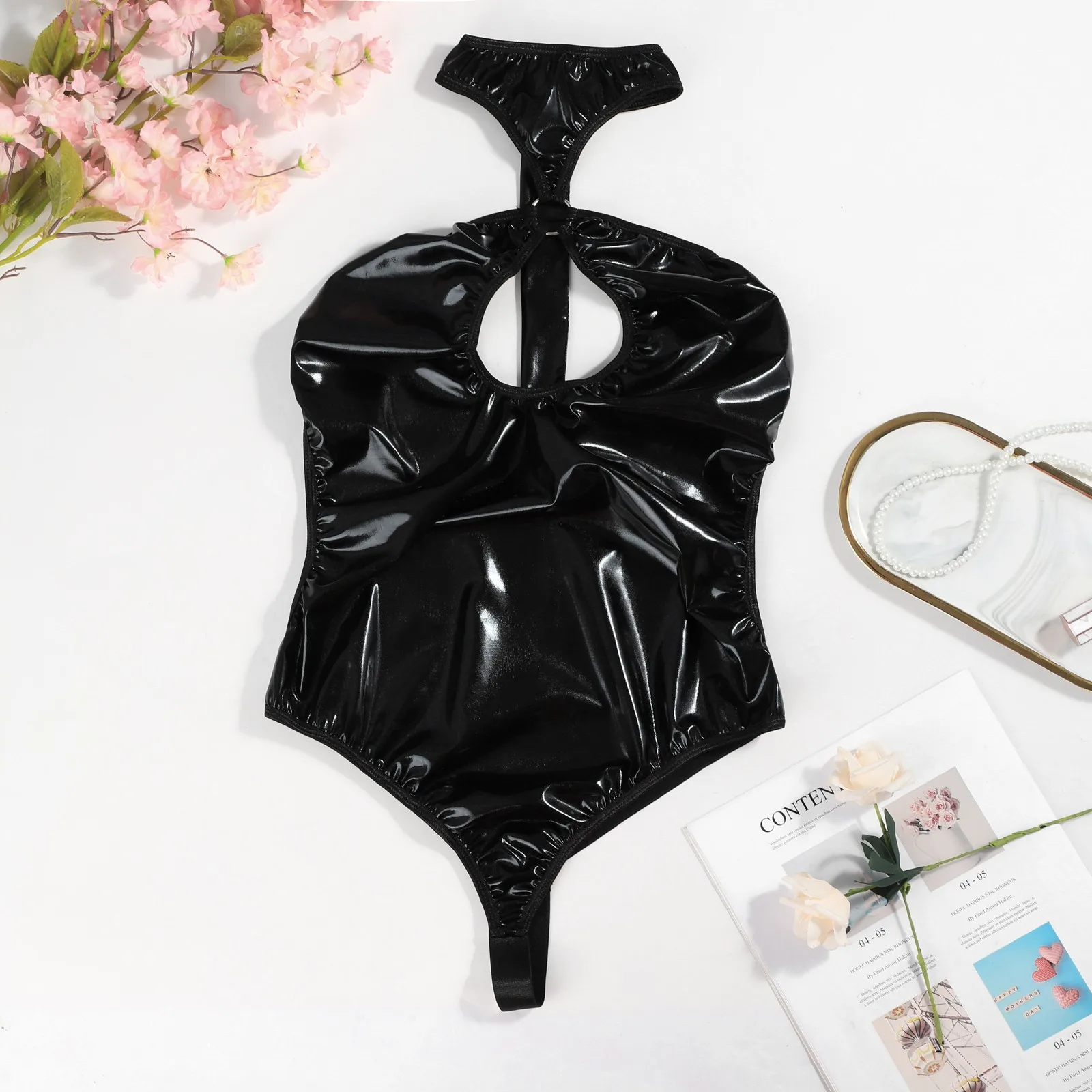 Bodysuit Kadınlar 2021 Artı Boyutu Siyah Rugan Seksi İç Çamaşırı Catsuit Lateks Cazip Heyecan Verici Pijama Kelepçe Seks Gece Görüntü 1