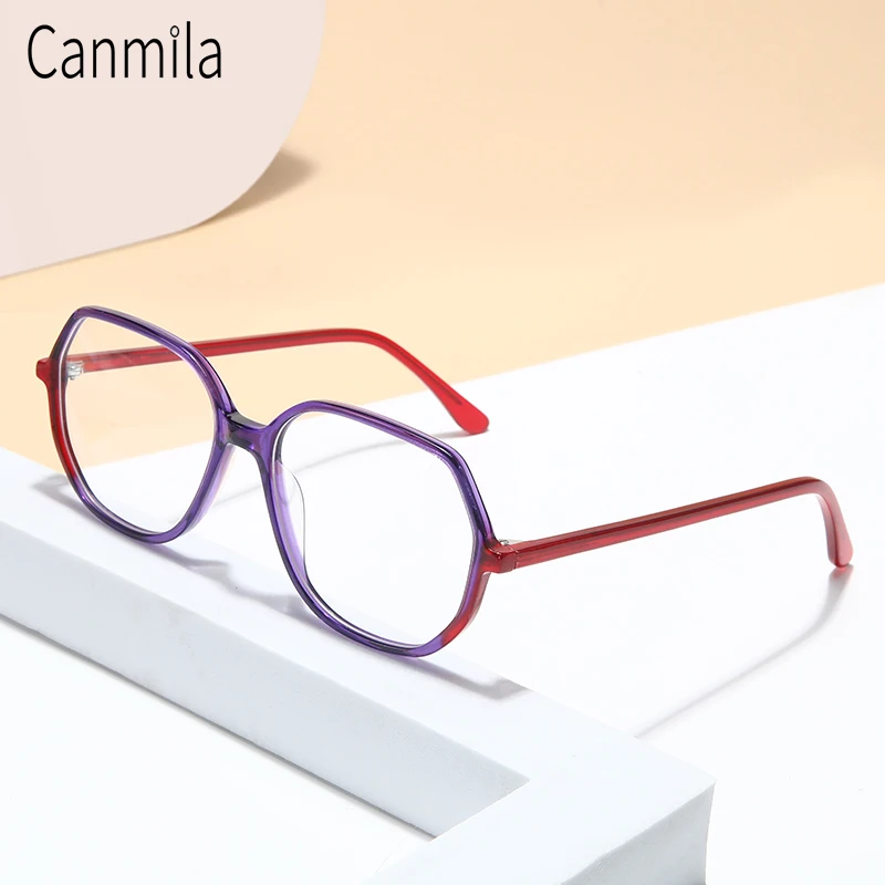 Kadın Poligon Asetat Gözlük Çerçeveleri Kadın Renkli Moda Gözlük Eklenmiş Optik Reçete Gözlük Çerçevesi BOA1253 Görüntü 0
