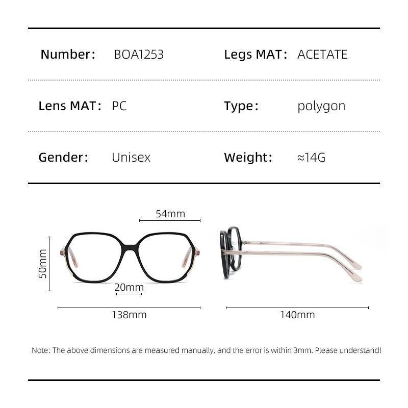 Kadın Poligon Asetat Gözlük Çerçeveleri Kadın Renkli Moda Gözlük Eklenmiş Optik Reçete Gözlük Çerçevesi BOA1253 Görüntü 3