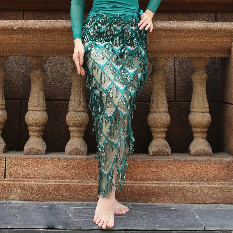 XL Boyutu Kadın Dans Giyim Aksesuarları Renkli Mermaid Aşırı Etek Ayarlanabilir Fit Oryantal Dans Yuvarlak Sequins cıngıllı şal Parlak Kemer Görüntü 0