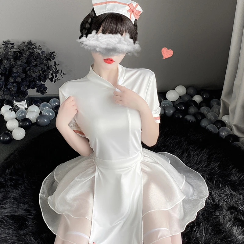 Beyaz Hemşire Rol Oynamak Elbise Erotik Kawaii Iç Çamaşırı Perspektif Yay Içi Boş doktor üniforması Anime Cosplay Seksi Kostümleri Sevimli Etek Görüntü 0