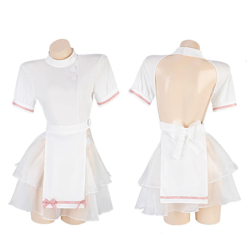 Beyaz Hemşire Rol Oynamak Elbise Erotik Kawaii Iç Çamaşırı Perspektif Yay Içi Boş doktor üniforması Anime Cosplay Seksi Kostümleri Sevimli Etek Görüntü 5