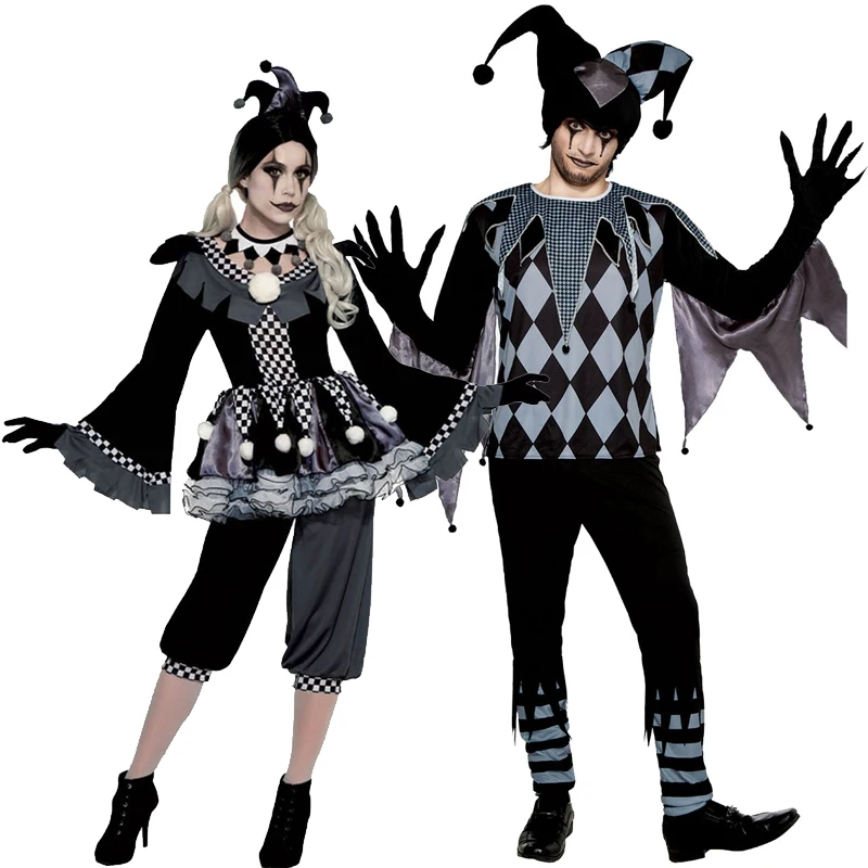 Çift Karnaval Cadılar Bayramı Evil Sirk palyaço kostümü Çılgın Stephen King's Poker Harlequin Cosplay Fantezi parti elbisesi Görüntü 0