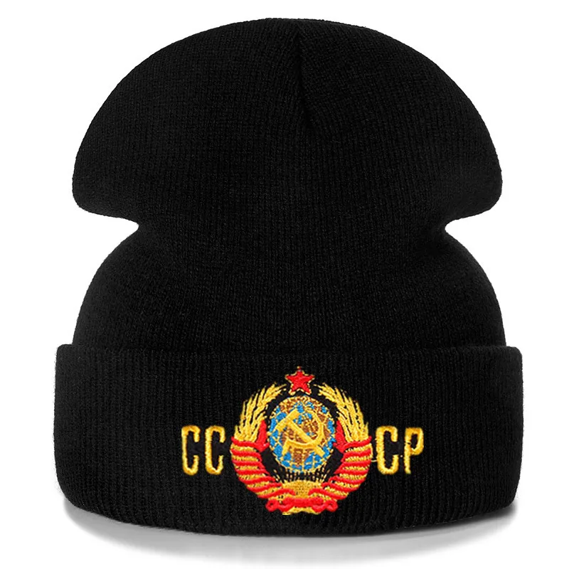 Rus CCCP Nakış Pamuk Rahat Kasketleri Erkekler Kadınlar için örme kışlık şapka Düz Renk Hip-Hop Skullies Şapka Unisex Kap Görüntü 0
