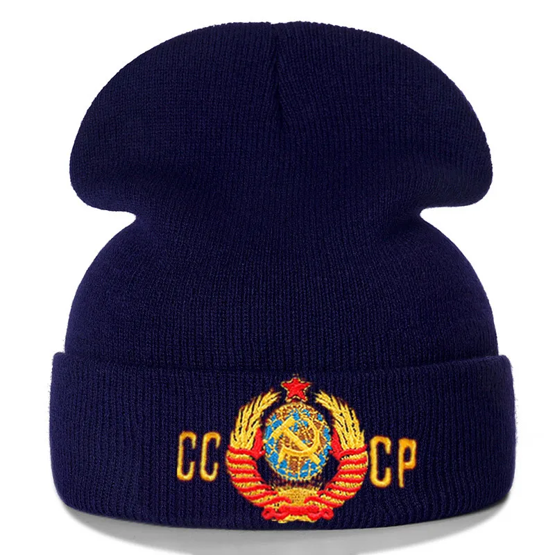 Rus CCCP Nakış Pamuk Rahat Kasketleri Erkekler Kadınlar için örme kışlık şapka Düz Renk Hip-Hop Skullies Şapka Unisex Kap Görüntü 1