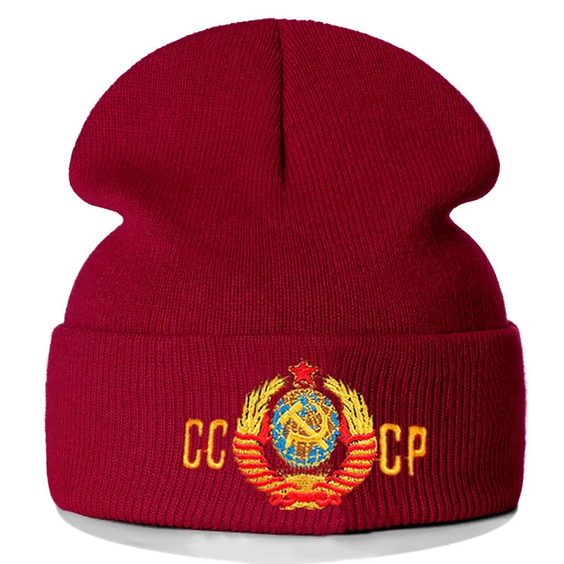 Rus CCCP Nakış Pamuk Rahat Kasketleri Erkekler Kadınlar için örme kışlık şapka Düz Renk Hip-Hop Skullies Şapka Unisex Kap Görüntü 2
