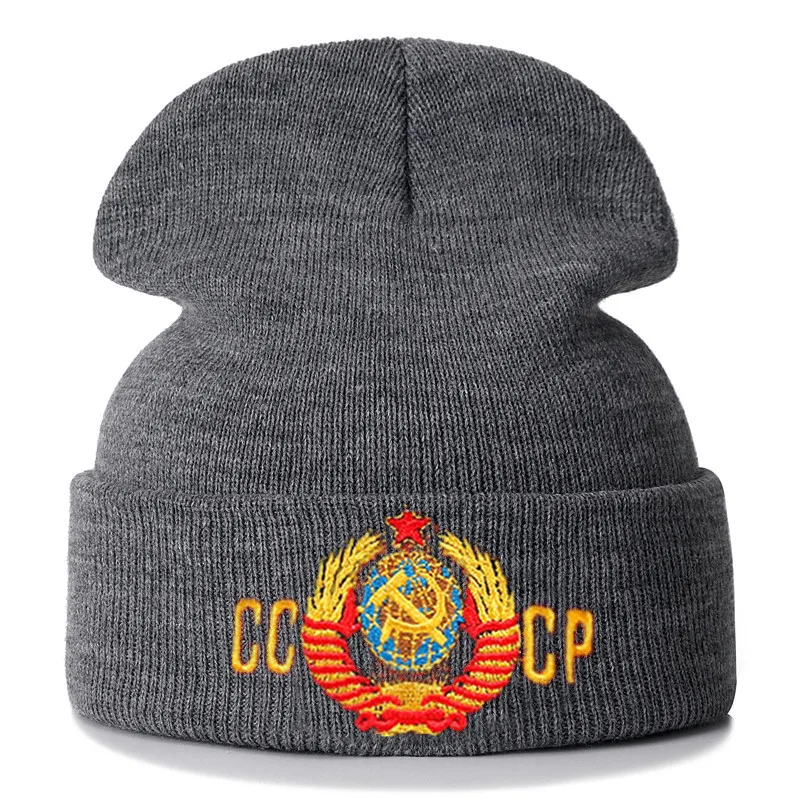 Rus CCCP Nakış Pamuk Rahat Kasketleri Erkekler Kadınlar için örme kışlık şapka Düz Renk Hip-Hop Skullies Şapka Unisex Kap Görüntü 3