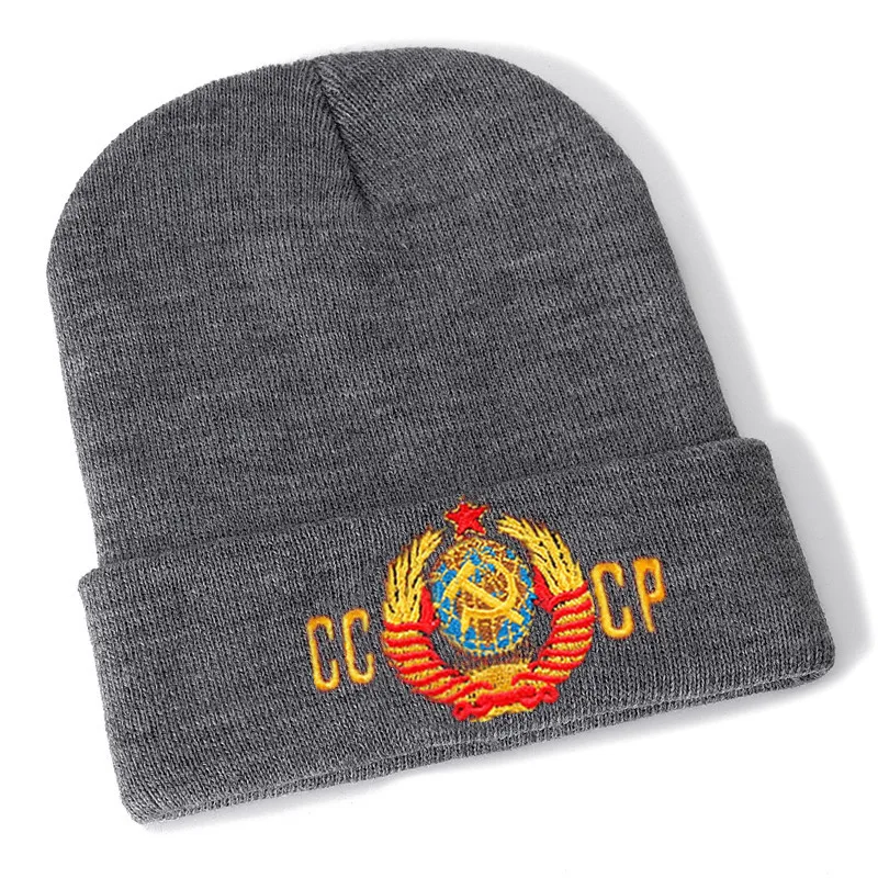 Rus CCCP Nakış Pamuk Rahat Kasketleri Erkekler Kadınlar için örme kışlık şapka Düz Renk Hip-Hop Skullies Şapka Unisex Kap Görüntü 4