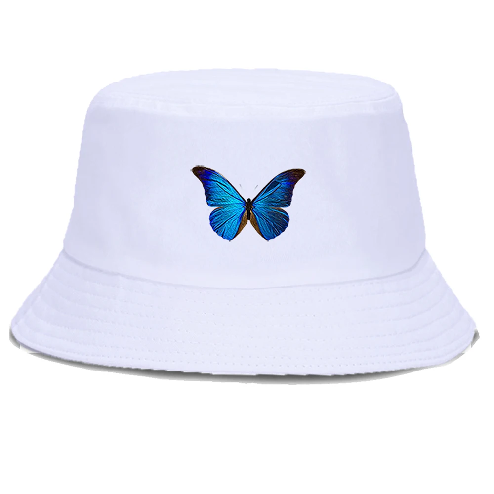 Mavi Kelebek Kova Şapka Katlanabilir Pamuk Harajuku Balıkçı Şapka Güneş Koruyucu Rahat Plaj güneşlikli kep Unisex Açık Panama Kapaklar Görüntü 0