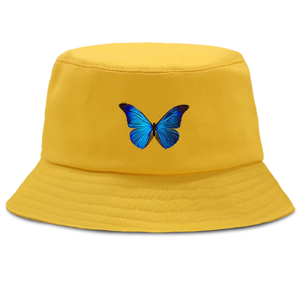Mavi Kelebek Kova Şapka Katlanabilir Pamuk Harajuku Balıkçı Şapka Güneş Koruyucu Rahat Plaj güneşlikli kep Unisex Açık Panama Kapaklar Görüntü 2