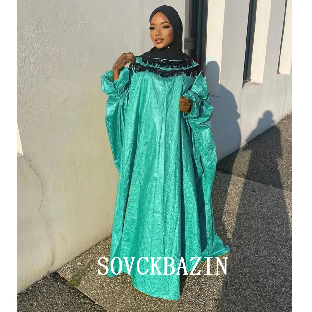 Geleneksel Afrika Bayan Giyim Bazin Riche Elbise Nijerya Düğün Veya Parti Maxi Elbise Dashiki Yüksek Kalite 2022 Zarif Elbise Görüntü 2
