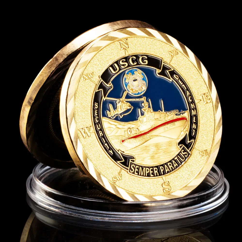 Sahil Güvenlik Hediyelik Eşya ve Hediyeler ABD Sikke Semper Paratus USCG Temel Değerler Mücadelesi Coin Veteran Altın Kaplama hatıra parası Görüntü 3
