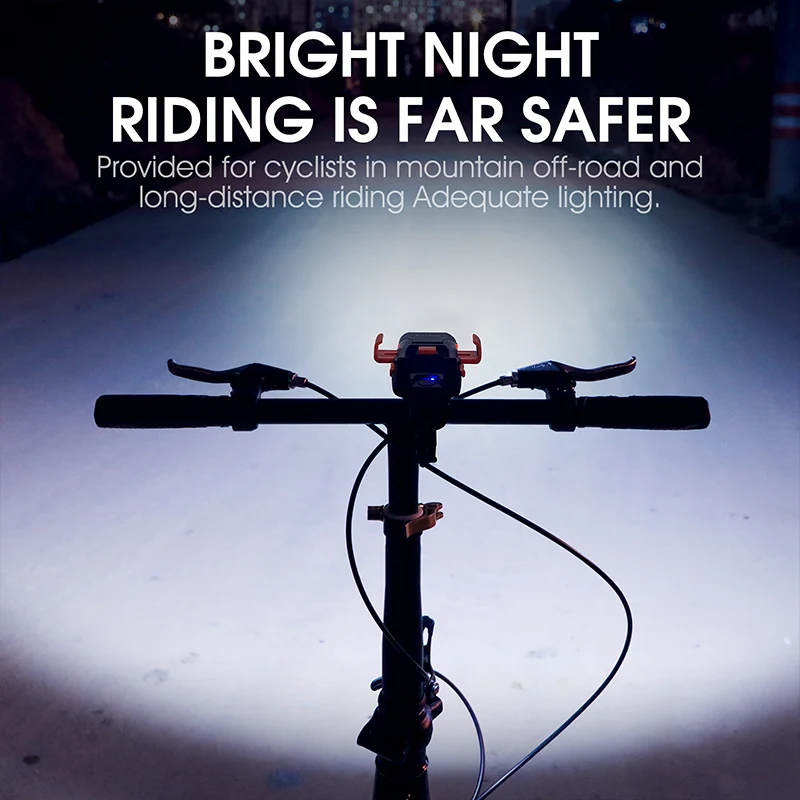 5in1 LED bisiklet lambası ön boynuz ışık telefon tutucu çan güç bankası MTB bisiklet el feneri USB şarj edilebilir bisiklet aksesuarları Görüntü 5