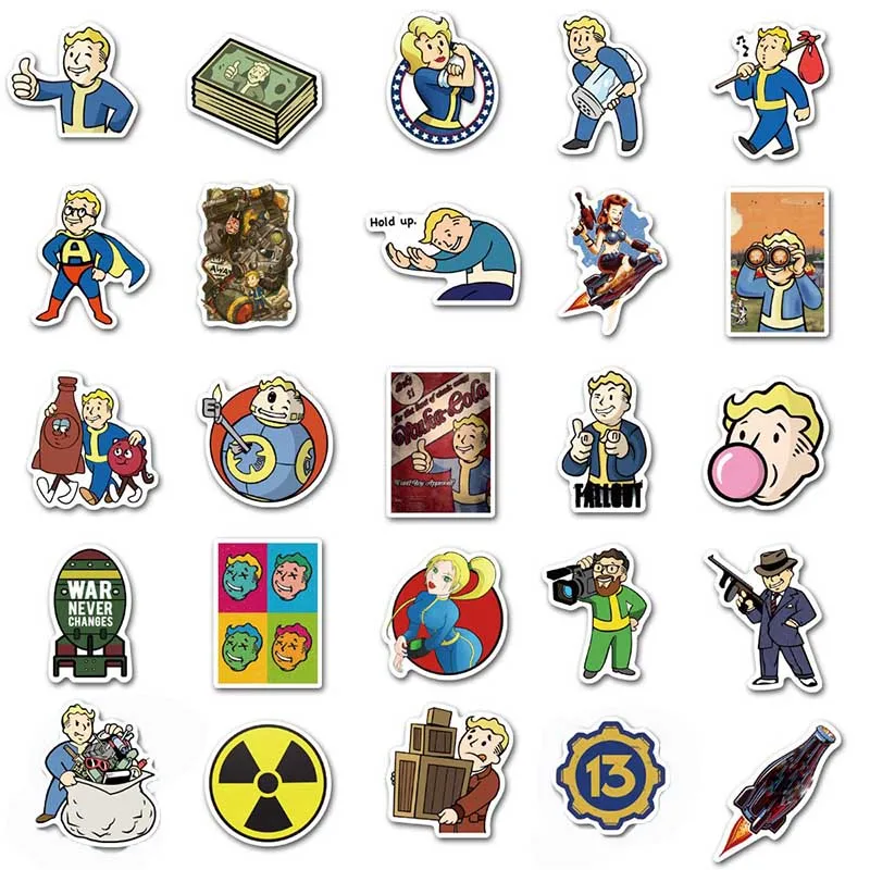 50 Adet Fallout Oyunu Sticker Dizüstü Bagaj Motosiklet Bavul Kaykay Telefon PVC Çıkartmaları DIY Hediye Görüntü 2