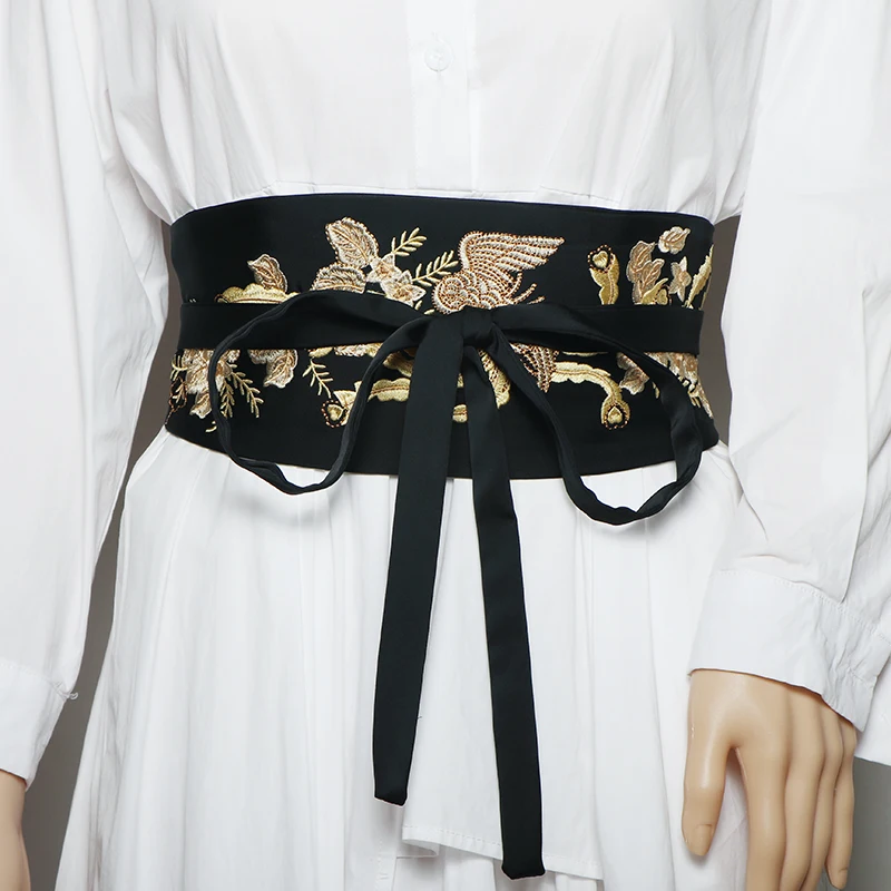 Çiçek Haori Obi Asya Japon Geleneksel Kimono Kemer Bayan Sashes Zarif Hanfu geniş kemer Kemer Moda Bel Dekorasyon Görüntü 1