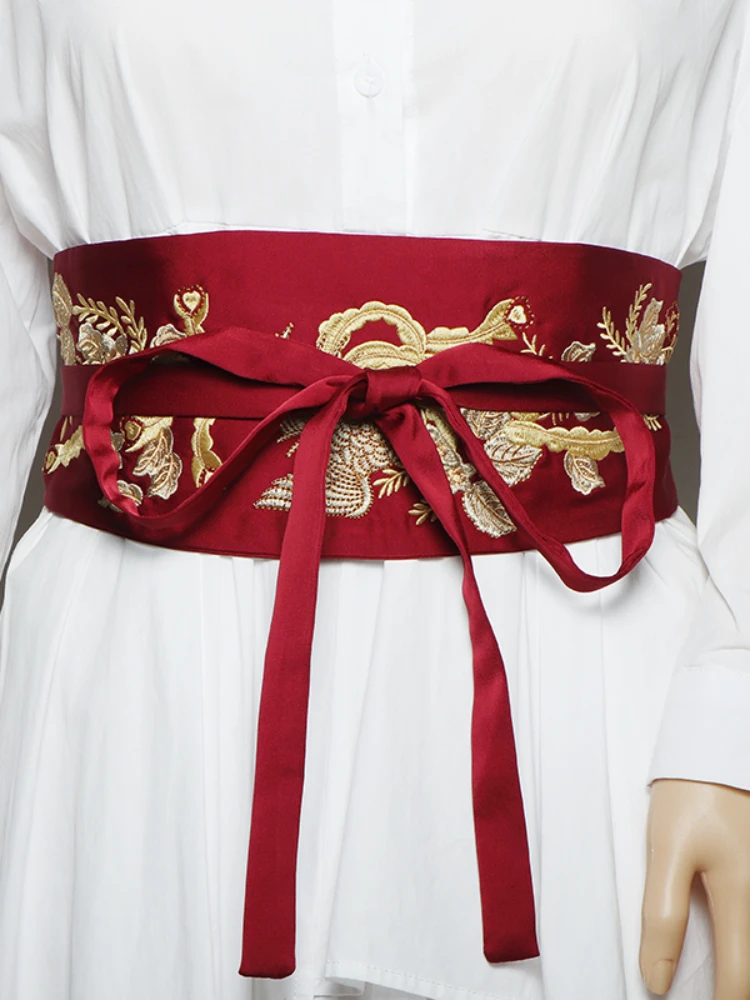 Çiçek Haori Obi Asya Japon Geleneksel Kimono Kemer Bayan Sashes Zarif Hanfu geniş kemer Kemer Moda Bel Dekorasyon Görüntü 4