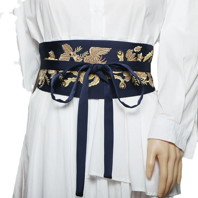 Çiçek Haori Obi Asya Japon Geleneksel Kimono Kemer Bayan Sashes Zarif Hanfu geniş kemer Kemer Moda Bel Dekorasyon Görüntü 5