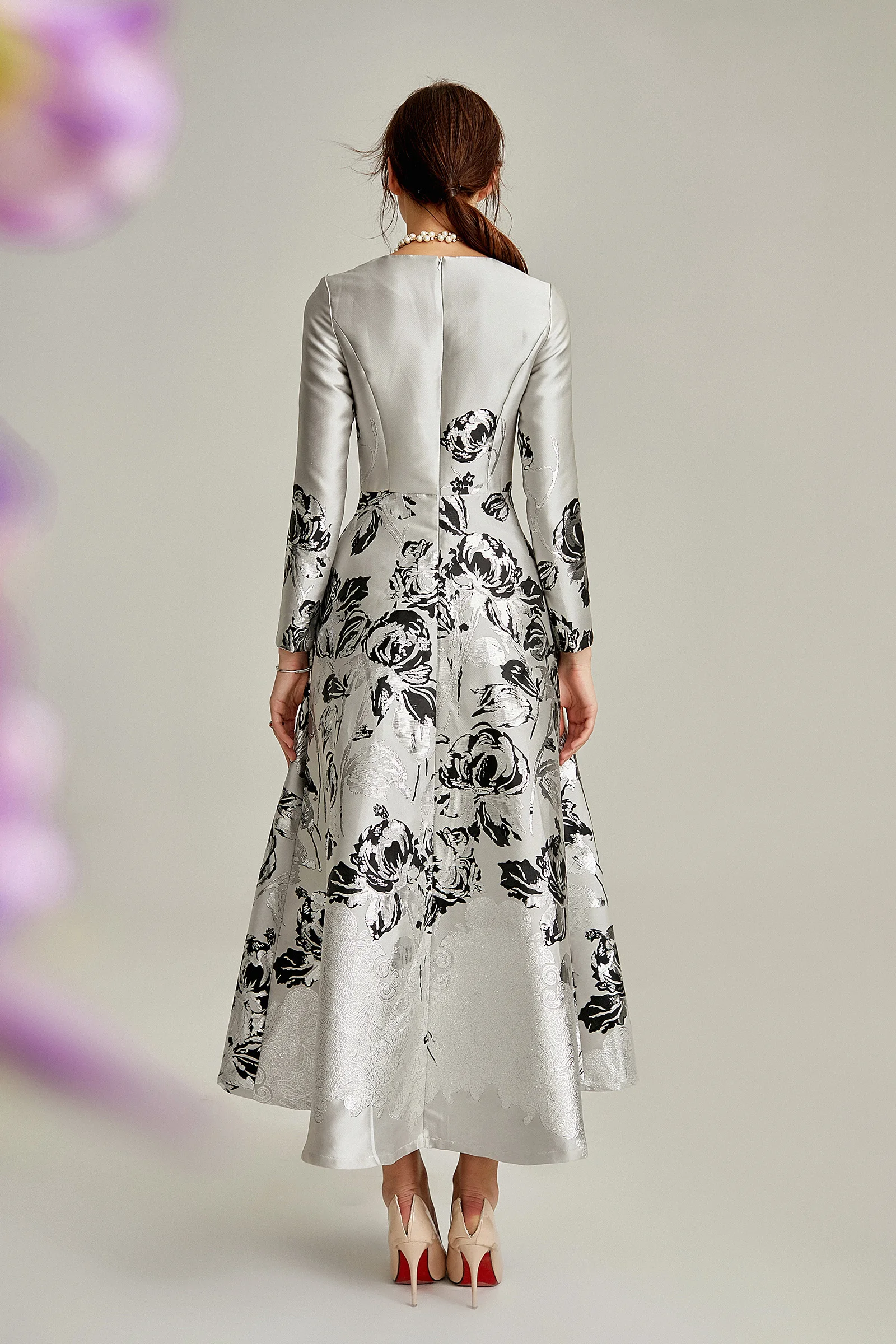 Terzi Dükkanı Custom Made Zarif Jakarlı Gümüş Ziyafet Bayan Anne Düğün İçin Gelin Elbiseler Artı Boyutu Elbise Görüntü 4