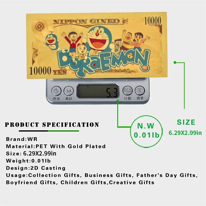 Japonya Anime Karikatür Altın Folyo Kaplama Banknot Seti Sahte Para Plastik Banknot Orijinal Fatura Şans Ürünleri Koleksiyon çocuk için hediye Görüntü 5