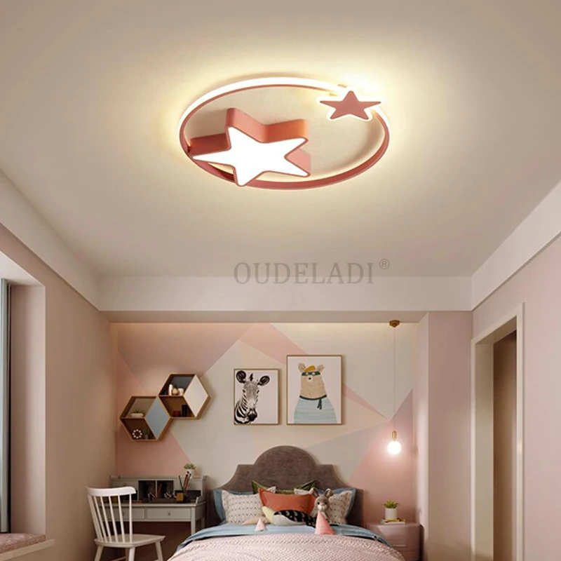 Basit ve sevimli çocuk odası yatak odası lambası tavan lambası erkek kız modern LED karikatür yıldız lambaları ve fenerler Görüntü 1