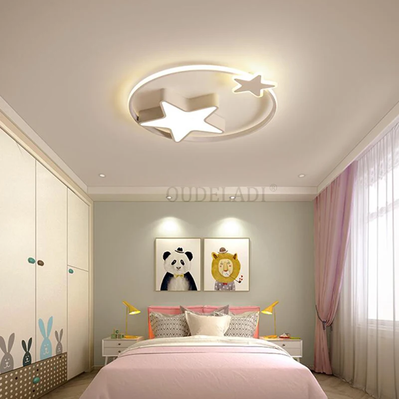 Basit ve sevimli çocuk odası yatak odası lambası tavan lambası erkek kız modern LED karikatür yıldız lambaları ve fenerler Görüntü 2