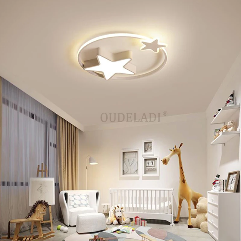 Basit ve sevimli çocuk odası yatak odası lambası tavan lambası erkek kız modern LED karikatür yıldız lambaları ve fenerler Görüntü 3
