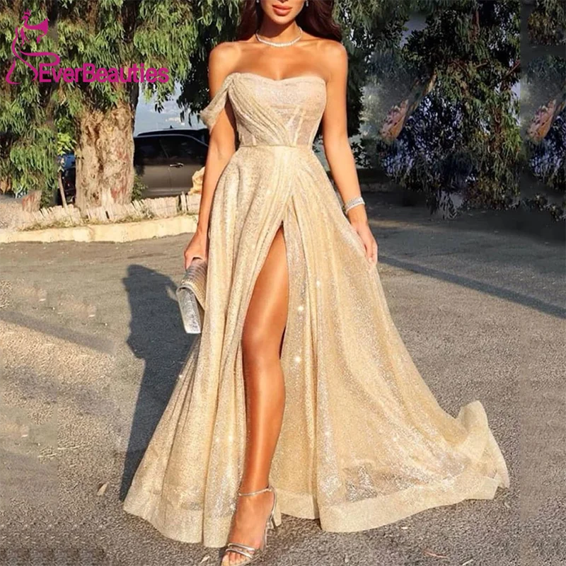 Abiye Gece Elbisesi Parlak Sequins balo kıyafetleri Uzun 2020 Yan Yarık resmi Elbiseler Vestidos De Gala Görüntü 0