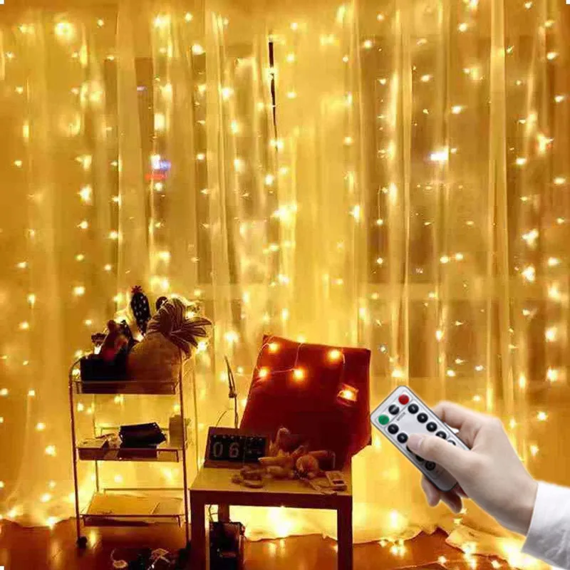 Perde LED Dize İşıklar Noel Dekorasyon 3m Uzaktan Kumanda Tatil Düğün Peri Garland yatak odası lambaları Açık Ev Görüntü 0