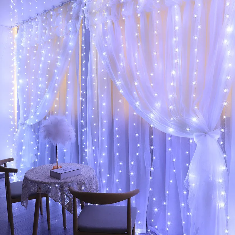 Perde LED Dize İşıklar Noel Dekorasyon 3m Uzaktan Kumanda Tatil Düğün Peri Garland yatak odası lambaları Açık Ev Görüntü 1