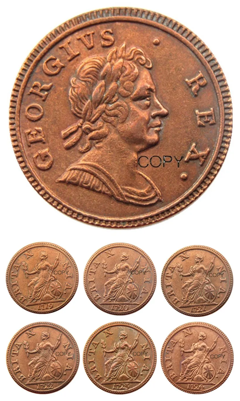 İNGILTERE Bir dizi (1719-1724) 6 adet,Tarama İngiliz Paraları George I, çok nadir kopya para Görüntü 0