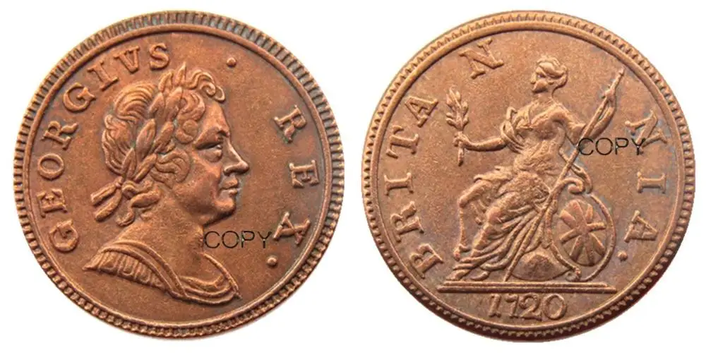 İNGILTERE Bir dizi (1719-1724) 6 adet,Tarama İngiliz Paraları George I, çok nadir kopya para Görüntü 3
